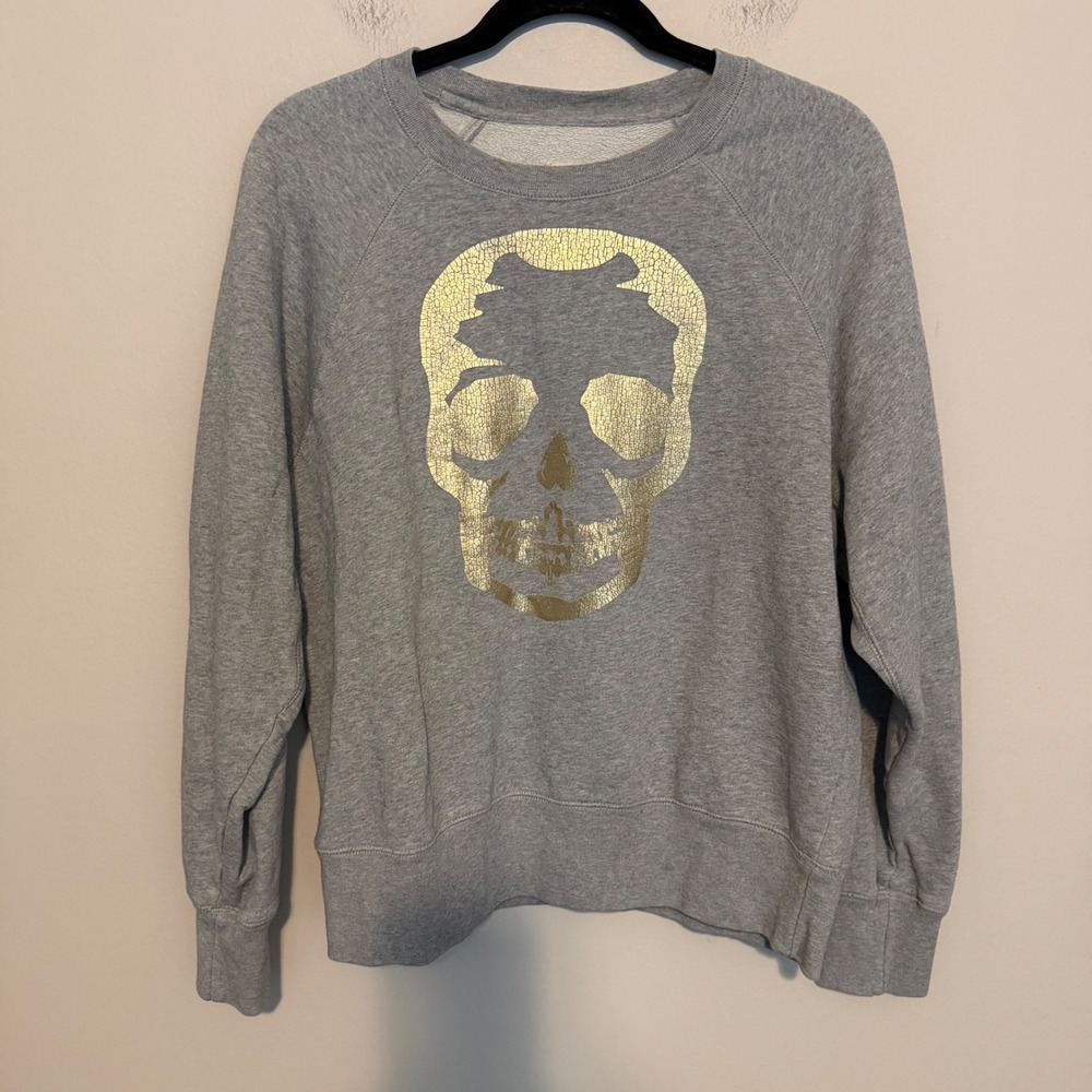 Zadig & Voltaire Upper Skull Gold Foil Gray Cotton Sweatshirt M Casual grunge